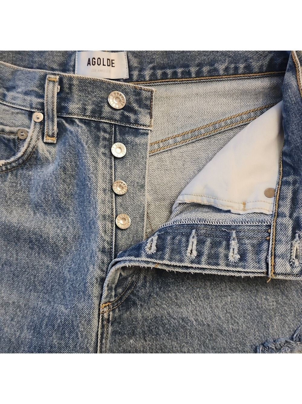 Jeans Crop Blue 90s Distressed Straight-Leg High-rise  Denim Size 25 - Picture 6 of 16